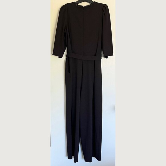 Calvin Klein Women's Black Surplice V Neck Rhinestone Jumpsuit Plus Sleeves 14W - Picture 7 of 16